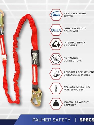 6FT Single Leg Safety Lanyard w/ Dual Snap Hooks – OSHA/ANSI Compliant