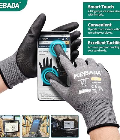 W1 Touchscreen Work Gloves for Men & Women – 12 Pairs, Gray X Large