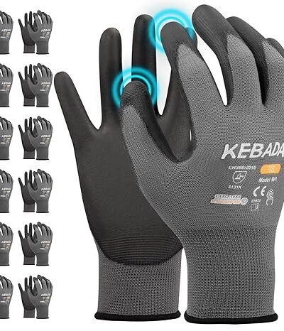 W1 Touchscreen Work Gloves for Men & Women – 12 Pairs, Gray X Large