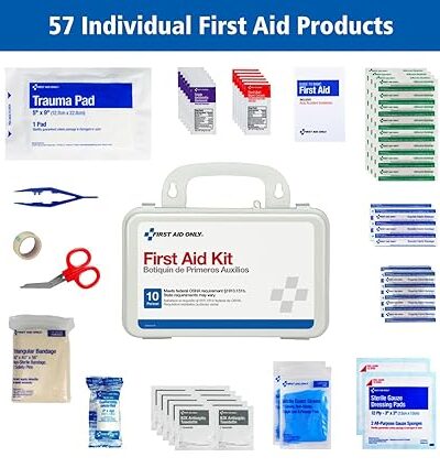 First Aid Only 6060 – 10-Person Emergency First Aid Kit (57 Pieces) for Home, Office, Car & Worksite – Compact, All-Purpose Medical Kit