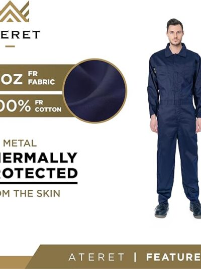 ATERET I Flame Resistant Coverall – Lightweight 7oz 100% Cotton FR Treated, NFPA 2112 & ASTM Certified, Arc Flash Protection CAT 2 – Safety Workwear for Firefighters & Industrial Use