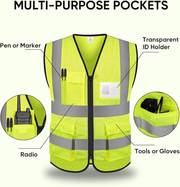 TICONN High Visibility Safety Vest – ANSI Class II, Mesh, Multi-Pocket - Image 3