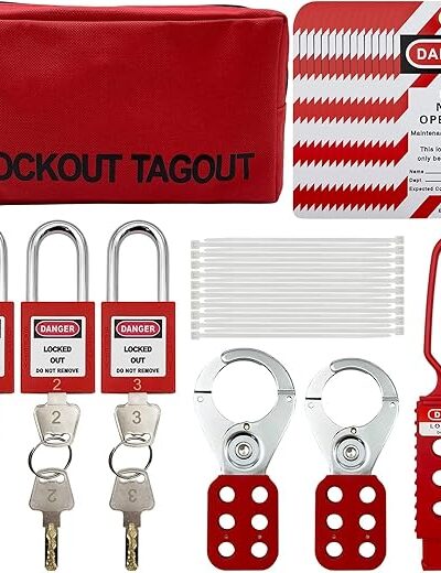 Lockout Tagout Kit Electrical LOTO – OSHA Compliant Safety Kit with Padlocks, Hasps, Tags, Nylon Ties & Tool Pouch – Red Safety Kit for Industrial & Personal Use