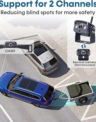 Wireless Backup Camera for Trucks – 1080P HD Display, IP69K Waterproof, Night Vision, Dual-Camera Support – Easy DIY Install (Befumly H21)