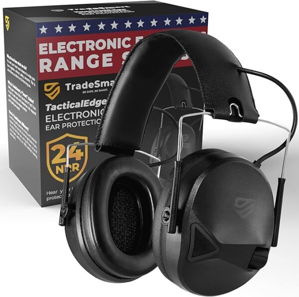 TradeSmart TacticalEdge Electronic Shooting Earmuffs – NRR 24 Noise Reduction, 5X Sound Amplification, Slim Design Hearing Protection for Hunting, Range, and Tactical Training