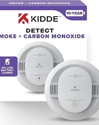 Kidde 30CUD10 Smoke & Carbon Monoxide Detector – 2-in-1 Sensor with 10-Year Sealed Battery & LED Alerts, No-Chirp Design