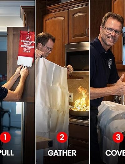 Prepared Hero Emergency Fire Blanket – 1 Pack – 39” x 39” Fiberglass Fire Suppression Blanket for Kitchen, Car & Camping – No-Mess, Reusable & Non-Expiring Safety Tool